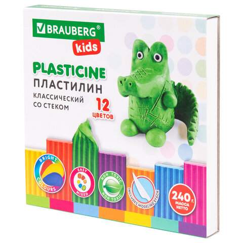 Пластилин классический Brauberg арт. 106436, 12 цв. х 5 уп. пластилин brauberg kids классический 24 а 480 грамм стек высшее качество 106437