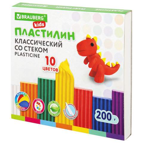 Пластилин классический Brauberg арт. 106504, 10 цв. х 5 уп. пластилин brauberg kids классический 18 ов 360 г со стеком 106510