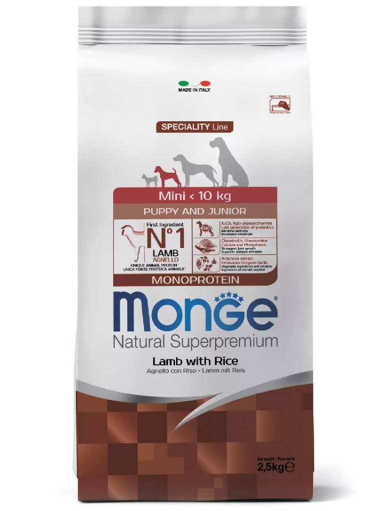 

Сухой корм для щенков Monge Dog Monoprotein Mini с ягненком и рисом 2,5 кг