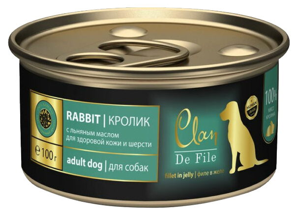 

Влажный корм для собак Clan De File Кролик в желе с экстрактом юкки и льняное масло, 100 г