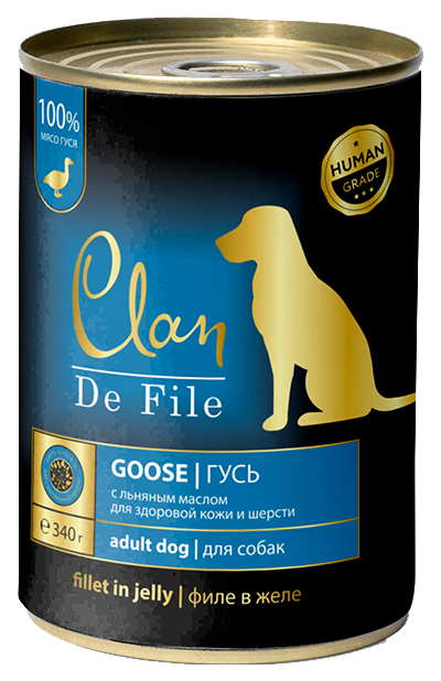 

Влажный корм для собак Clan De File Гусь в желе с экстрактом юкки и льняное масло, 340 г