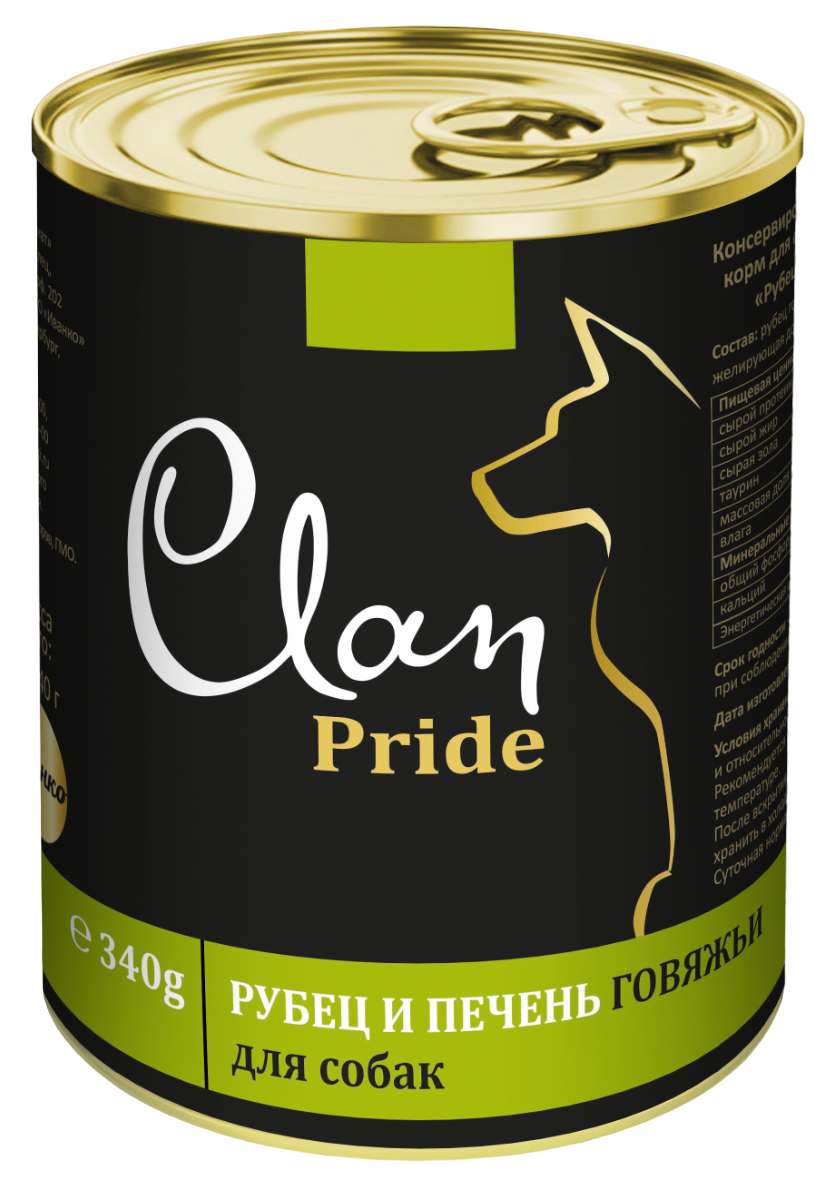 

Clan Pride Рубец и печень говяжья в желе для взрослых собак всех пород, 340 гр