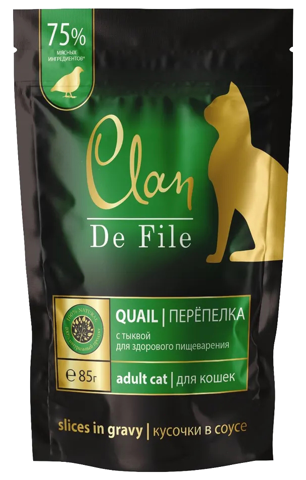 

CLAN De File пауч кусочки в соусе для кошек, Перепелка с тыквой, 85г