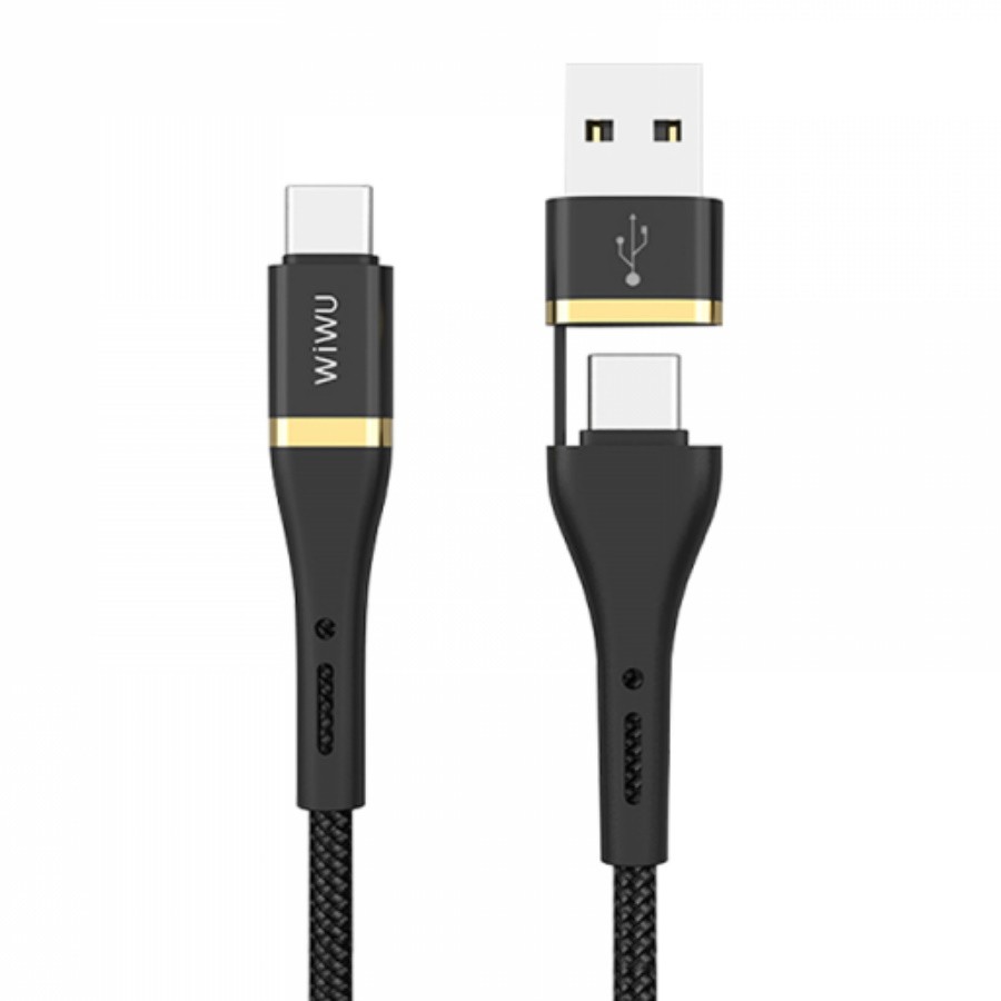 Кабель Wiwu ED-106 2 в 1 USB - Type-C/Type-C 2 в 1 3А, 1.2 м, черный