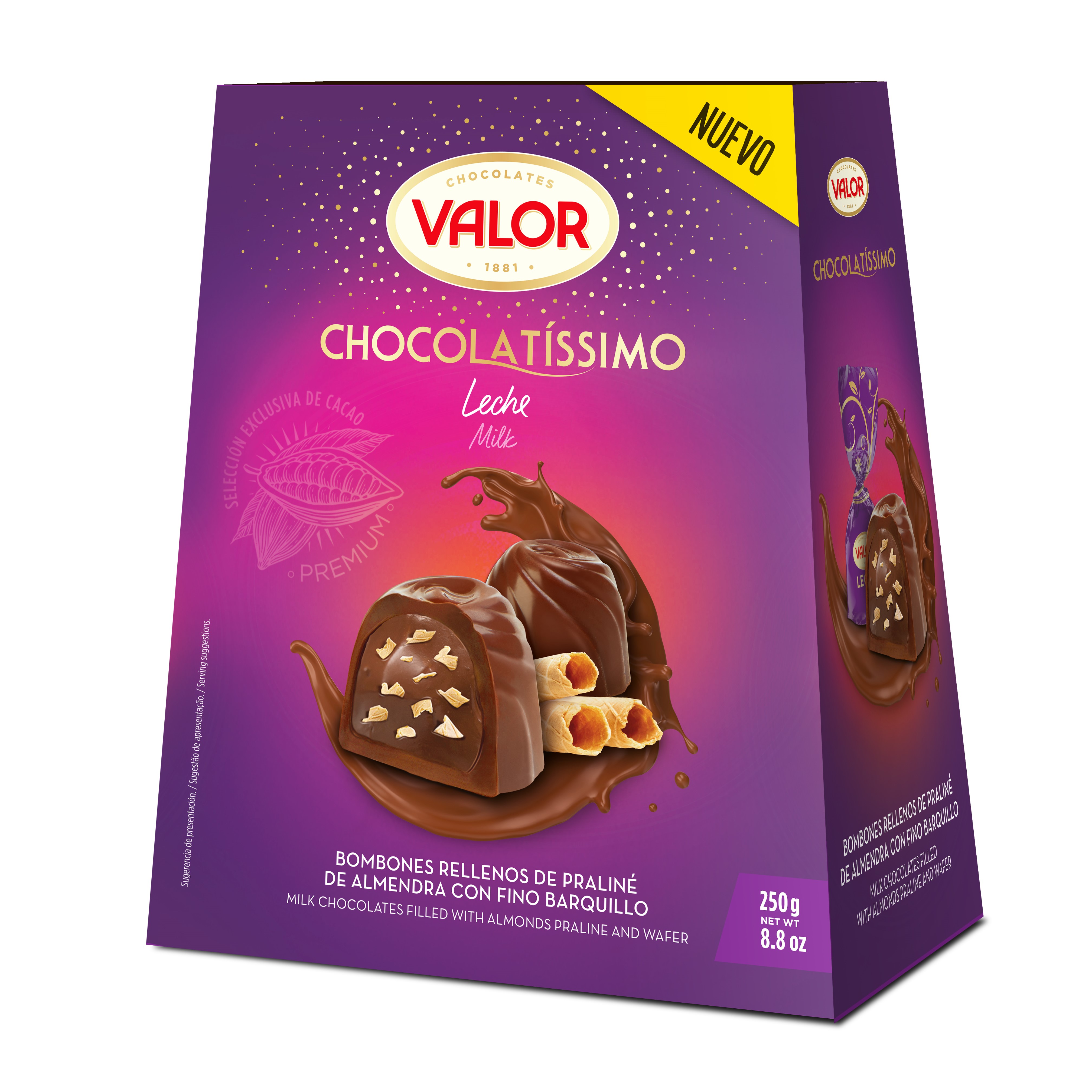 Конфеты Valor из молочного шоколада с начинкой из орехового пралине и вафелями, 250г
