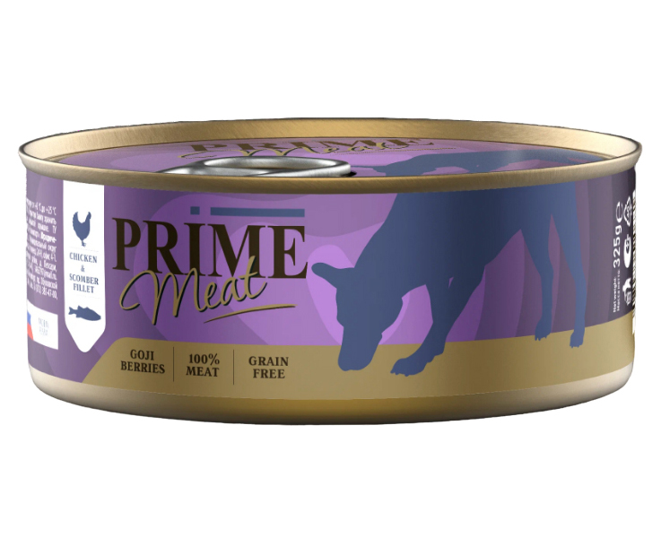 Влажный корм для собак Prime Курица со скумбрией, филе в желе, 325 гр