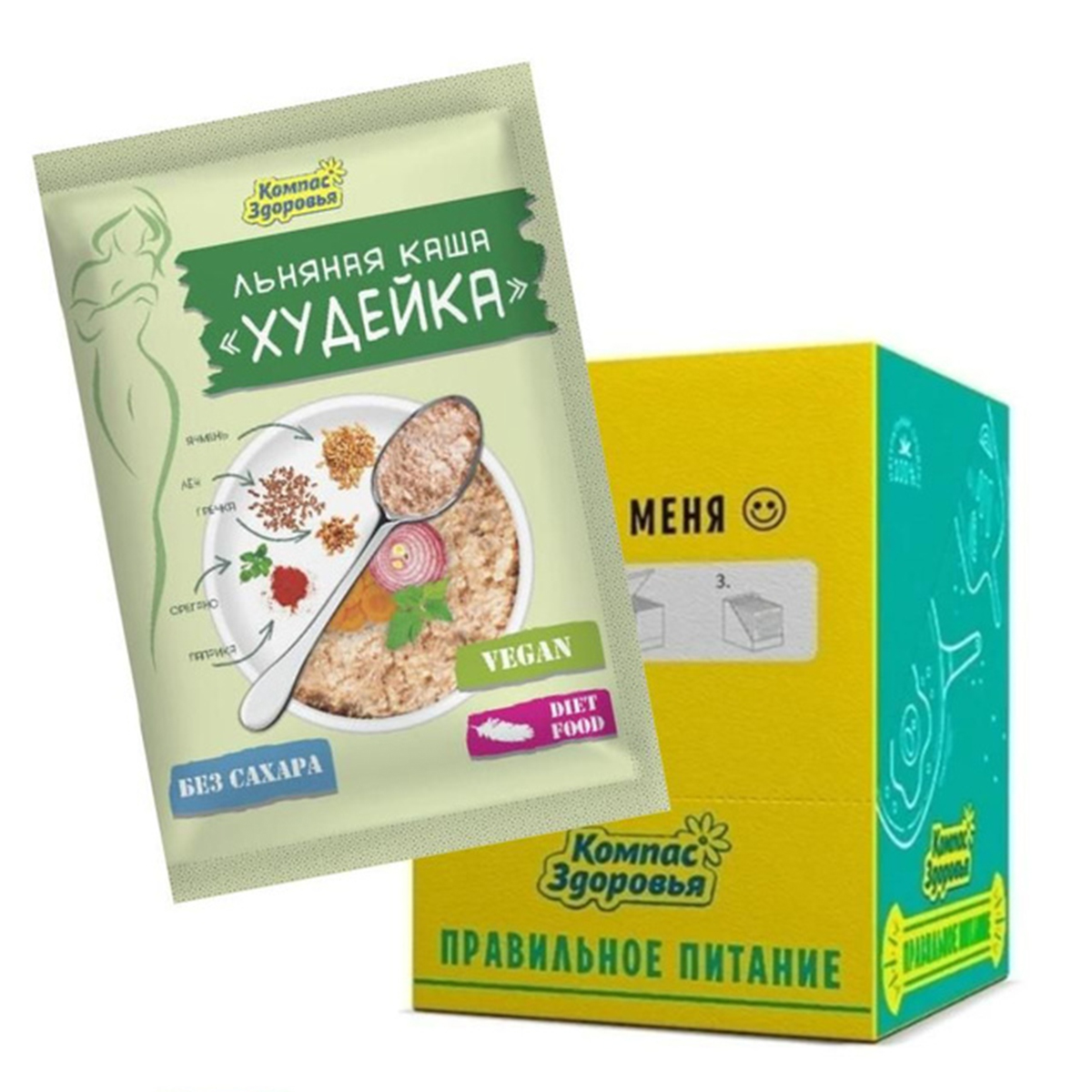 

Каша Компас Здоровья льняная Худейка пакетик, в коробке, 10 шт по 30 г
