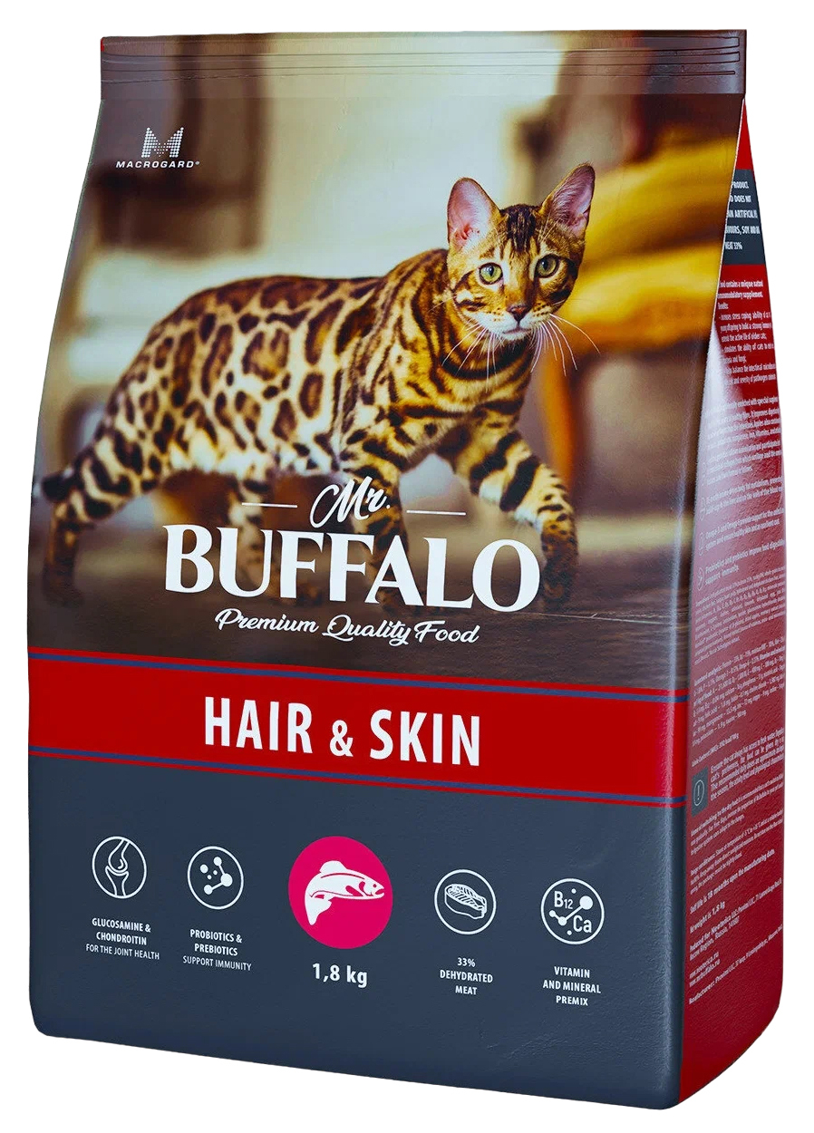 

Сухой корм для кошек Mr.Buffalo Adult Hair&Skin с лососем, 1,8 кг