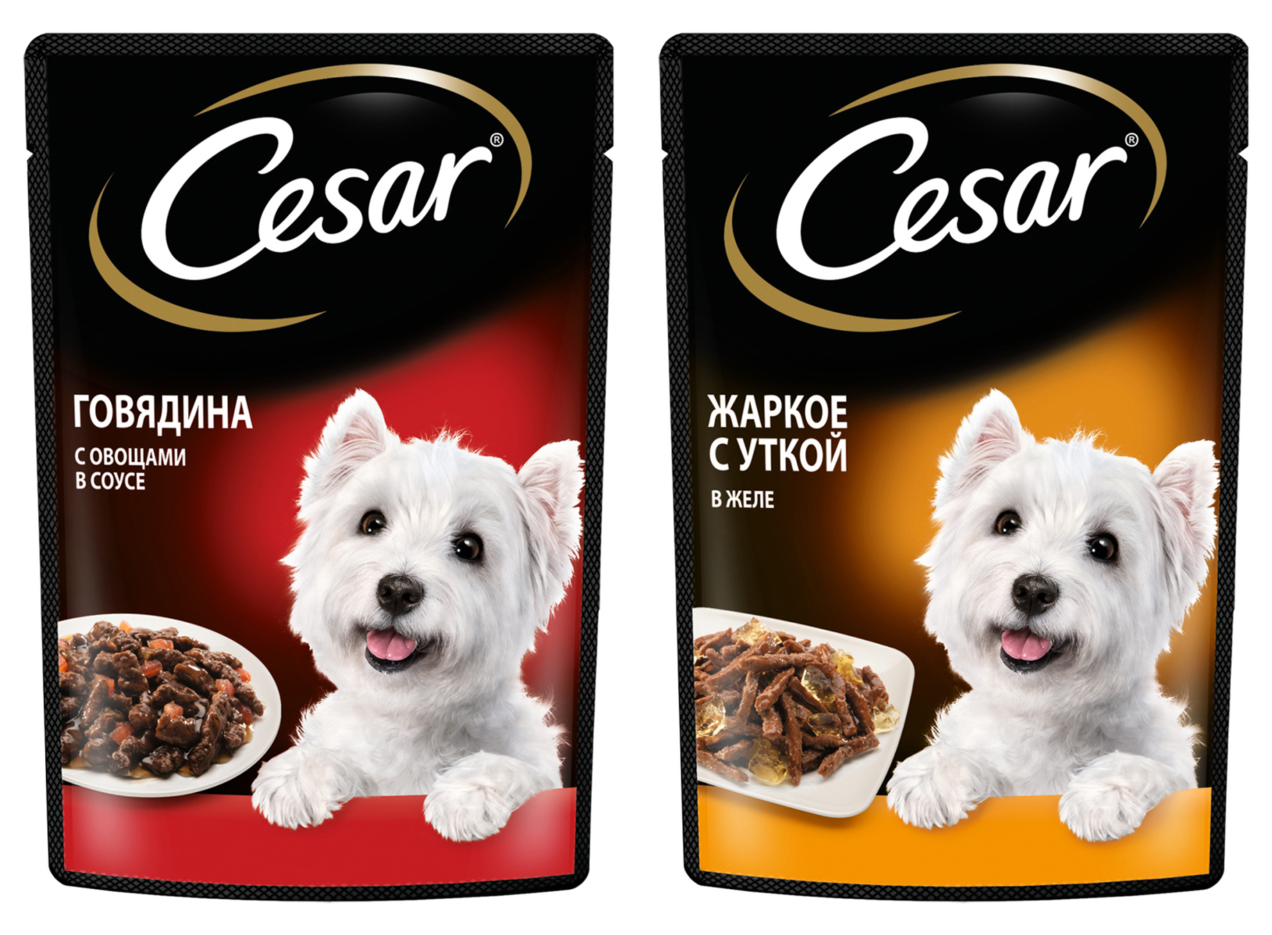 фото Влажный корм для собак cesar набор: 2 вкуса, желе 14шт по 85г, ломтики в соусе 14шт по 85г