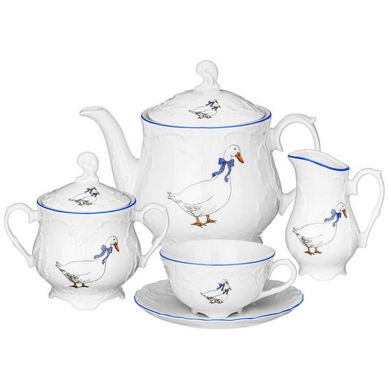 

Чайный сервиз с чайником, Rococo "Гуси", Cmielow, на 6 персон, 675-046, Белый