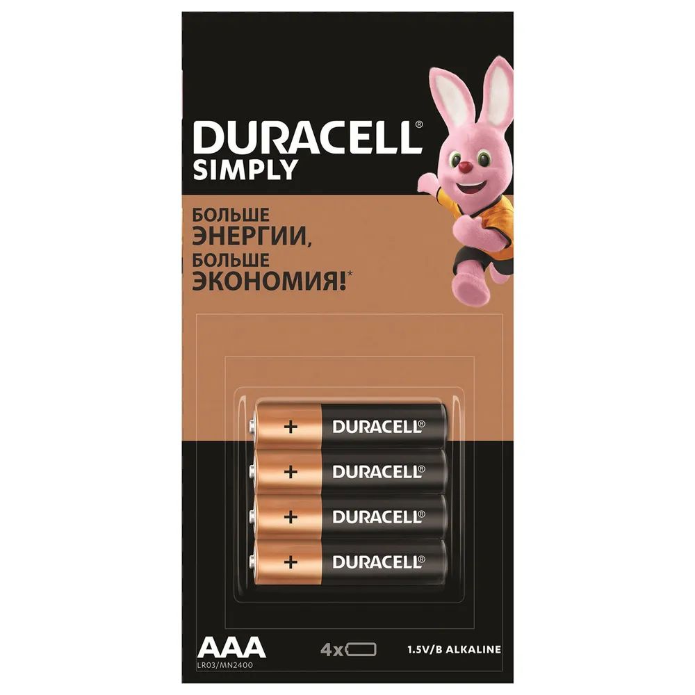 

Набор из 4 шт, Батарейки КОМПЛЕКТ 4 шт. (отрывной блок), DURACELL Simply, ААА (LR03, 24А),