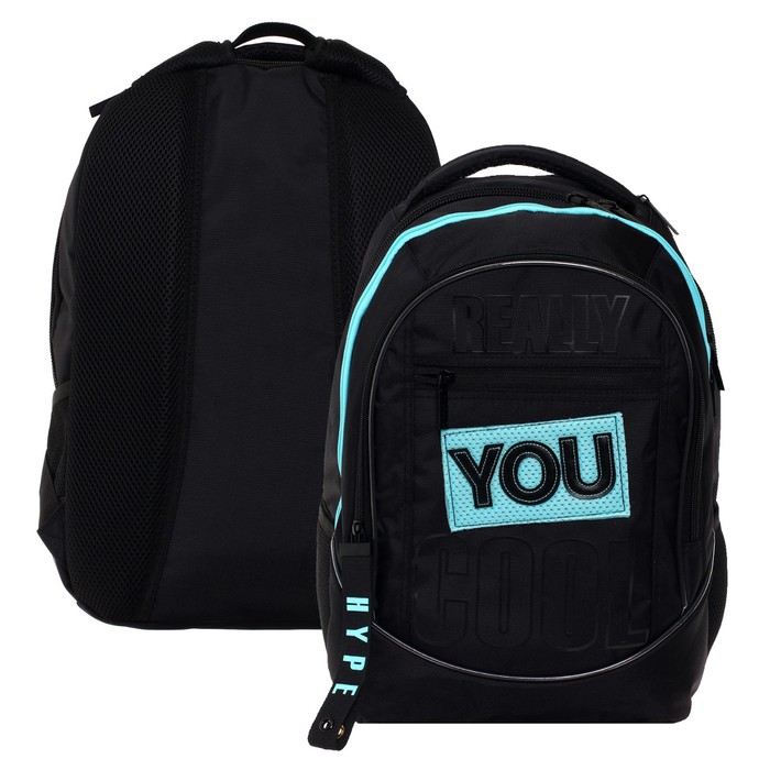 

Рюкзак школьный Hatber Sreet Hype Mint, 42 х 30 х 20 см, эргономичная спинка, чёрный, сини, Черный