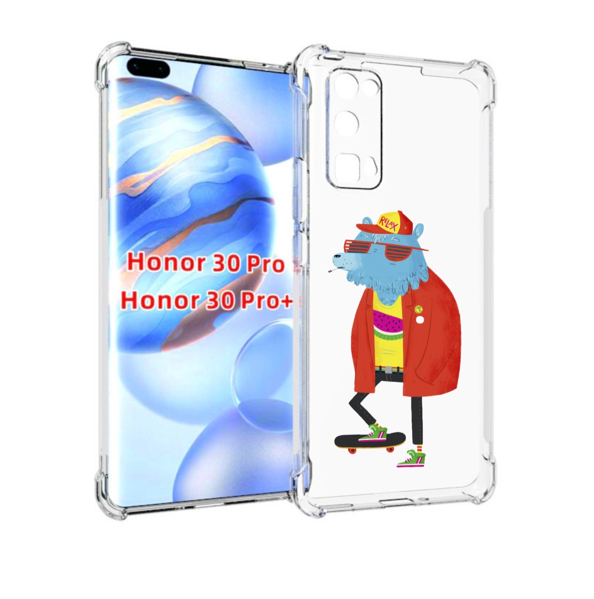 

Чехол бампер MyPads медведь на скейте для Honor 30 Pro Honor, Прозрачный, Tocco