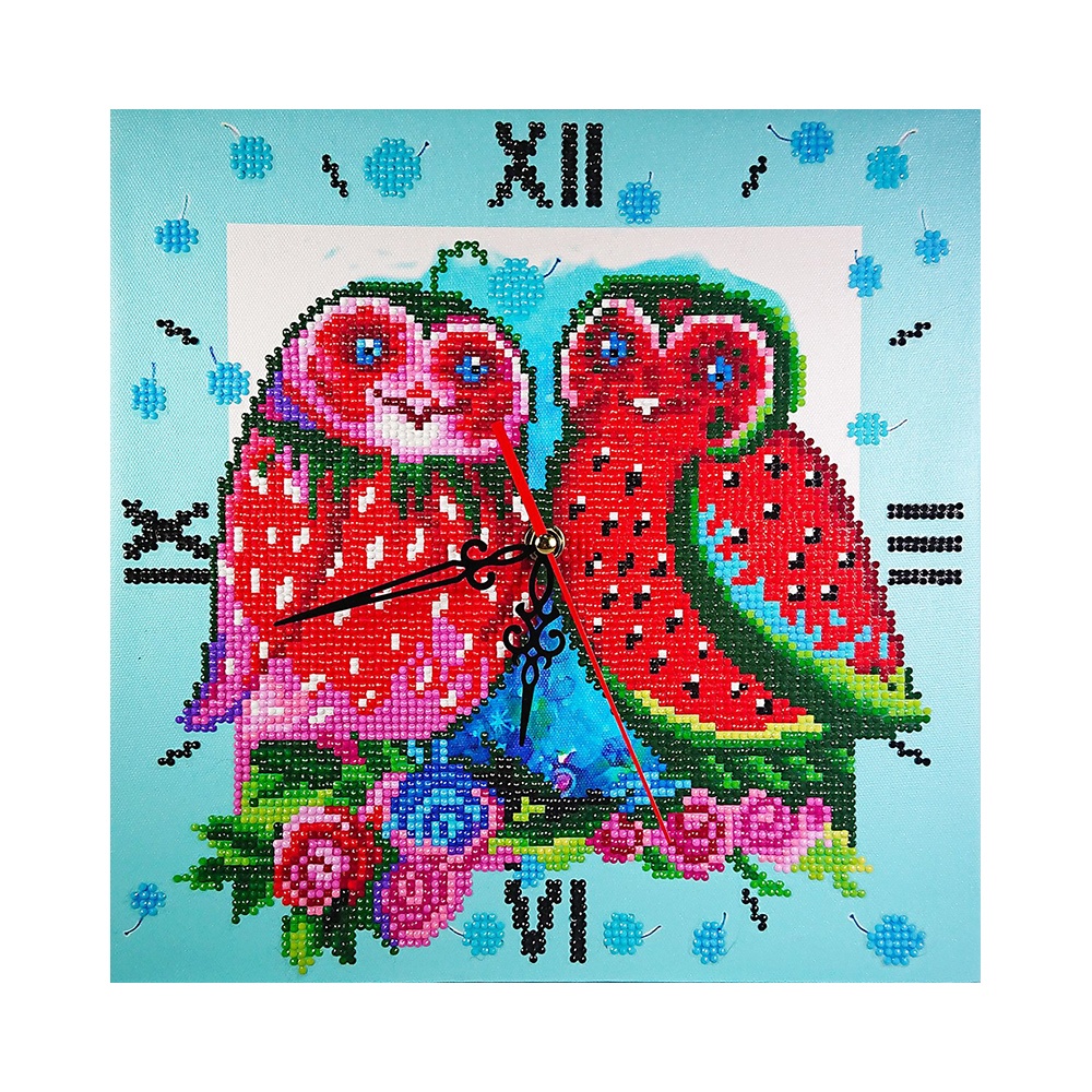 Алмазная мозаика Color Kit Часы Фруктовые совы, 30х30 см