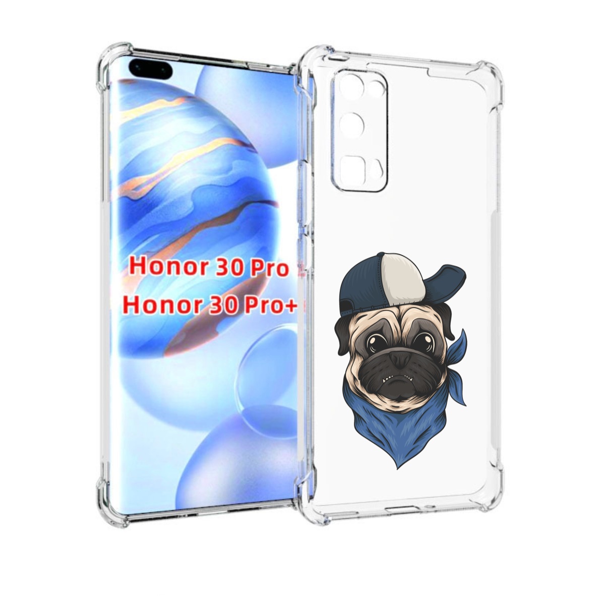 

Чехол бампер MyPads мопс-в-кепке для Honor 30 Pro, Прозрачный, Tocco