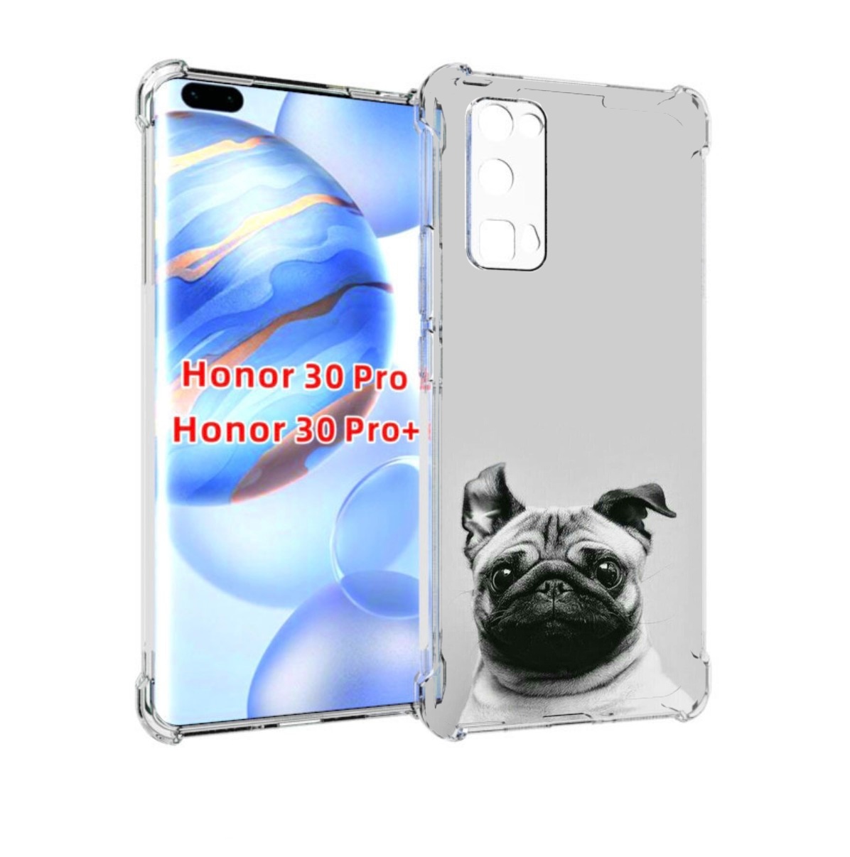 

Чехол бампер MyPads мопс для Honor 30 Pro, Прозрачный, Tocco