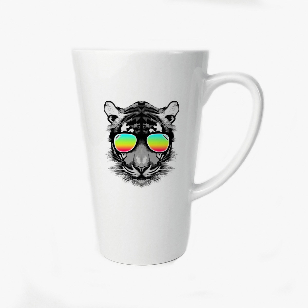 

Большая конусная кружка CoolPodarok Тигр в радужных очках