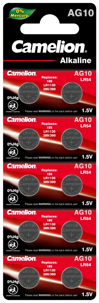 Набор из 10 шт, Батарейка Camelion G10  BL-10 Mercury Free (AG10-BP10(0%Hg), 389A/LR1130/1