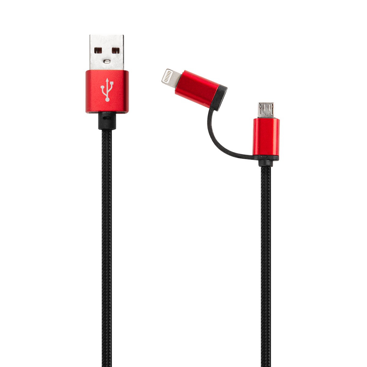 фото Кабель red line lx01 2 в 1, usb - microusb+8-pin, neylon, black