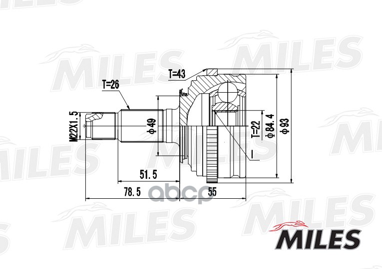 

Шрус Rover 25/200 1.1-1.8 95-05 Нар. +Abs Miles GA20406