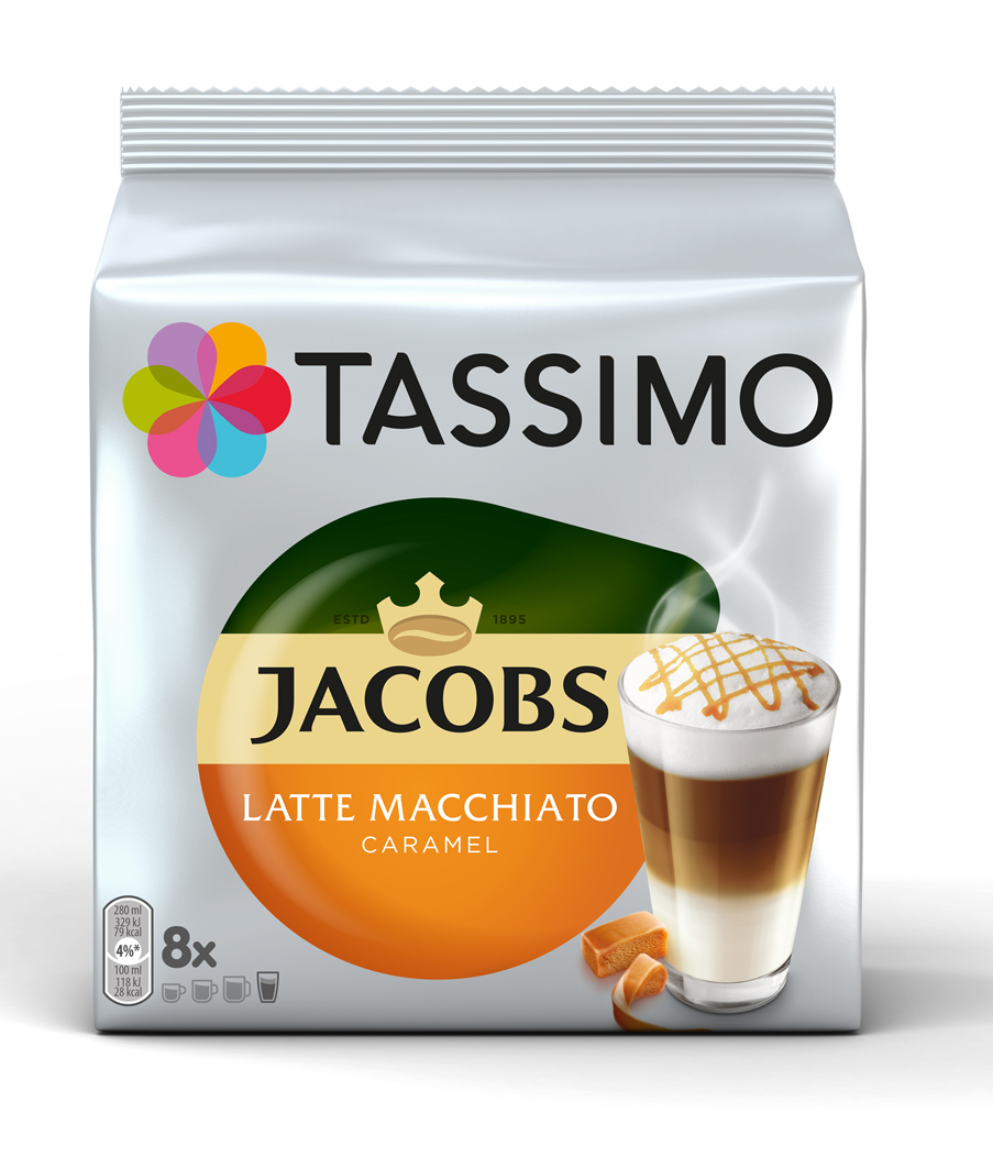 фото Кофе в капсулах tassimo jacobs latte macchiato с жидким молоком вкус карамели 8 порций