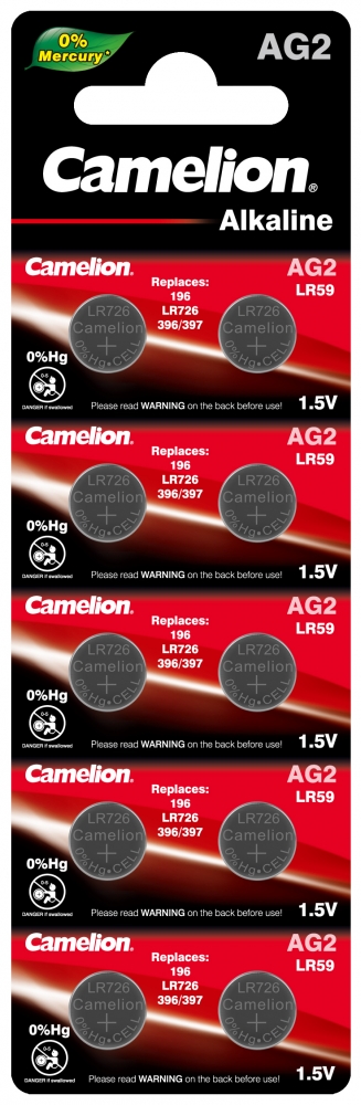 

Набор из 10 шт, Батарейка Camelion G 2 BL-10 Mercury Free (AG2-BP10(0%Hg), 396A/LR726/196