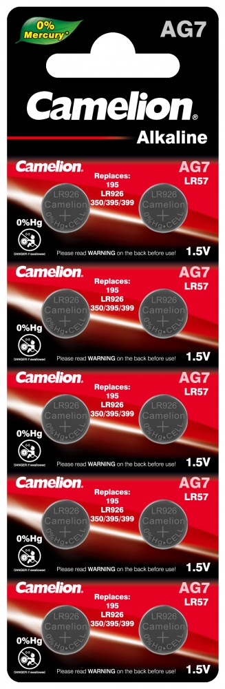 Набор из 10 шт, Батарейка Camelion G 7  BL-10 Mercury Free (AG7-BP10(0%Hg), 395A/LR927/195