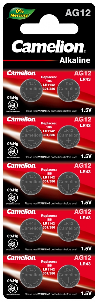 Набор из 10 шт, Батарейка Camelion G12  BL-10 Mercury Free (AG12-BP10(0%Hg), 386A/LR43/186
