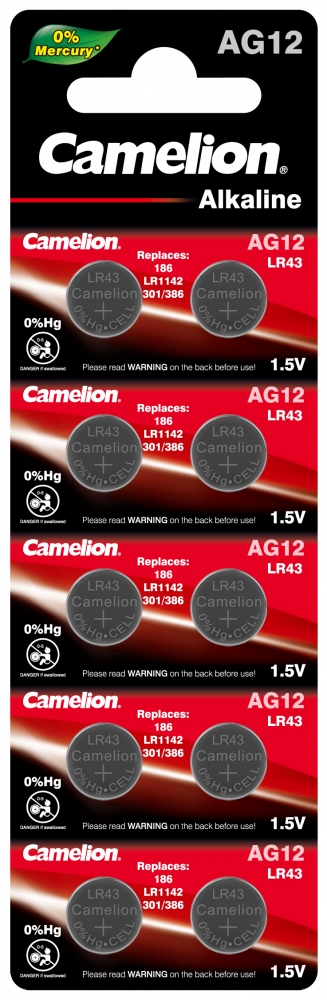 

Набор из 10 шт, Батарейка Camelion G12 BL-10 Mercury Free (AG12-BP10(0%Hg), 386A/LR43/186