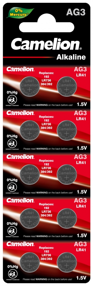 

Набор из 10 шт, Батарейка Camelion G 3 BL-10 Mercury Free (AG3-BP10(0%Hg), 392A/LR41/192