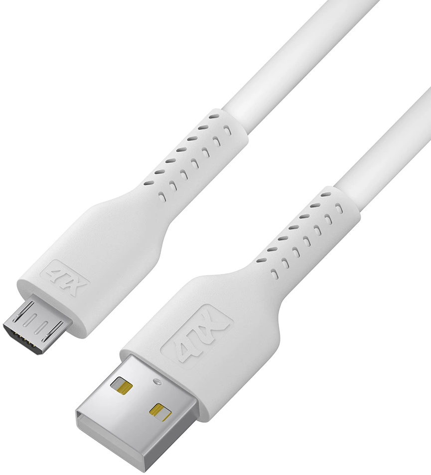 Кабель 4ПХ 0.5m USB - Micro USB, ПВХ, белый/белый