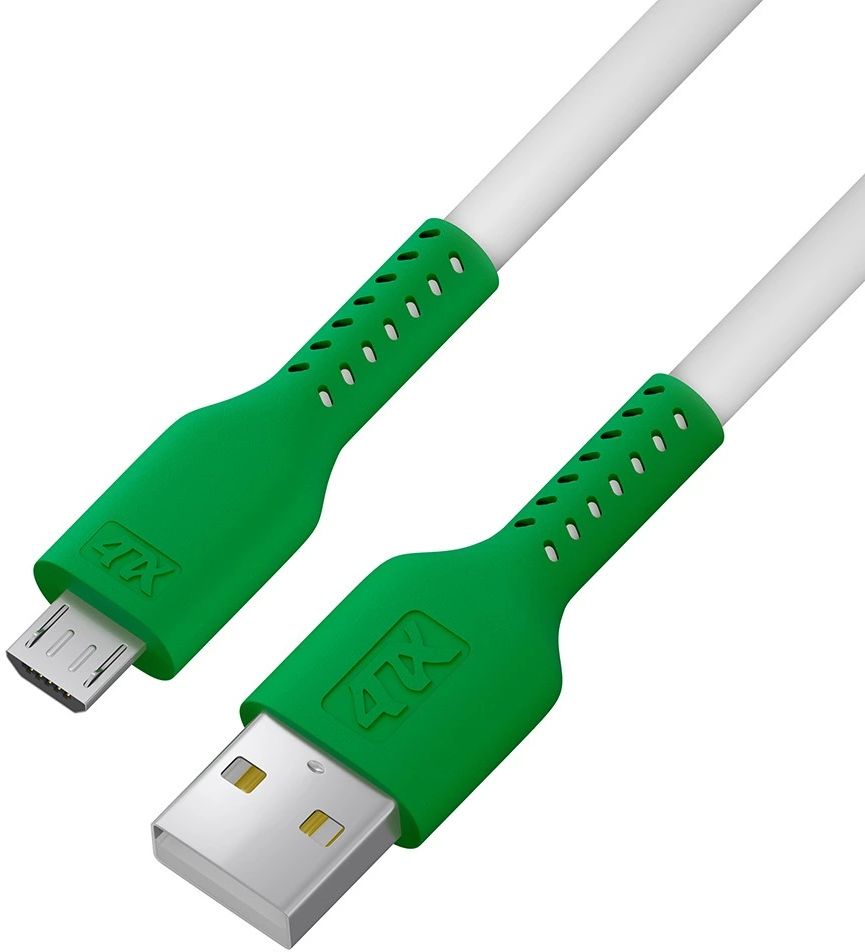 Кабель 4ПХ 0.5m USB - Micro USB, ПВХ, белый/зеленый