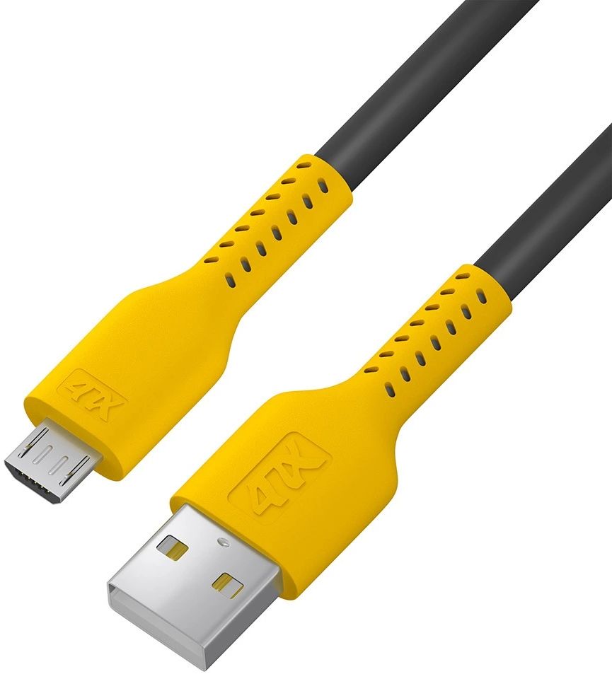 Кабель 4ПХ 0.5m USB - Micro USB, ПВХ, черный/желтый