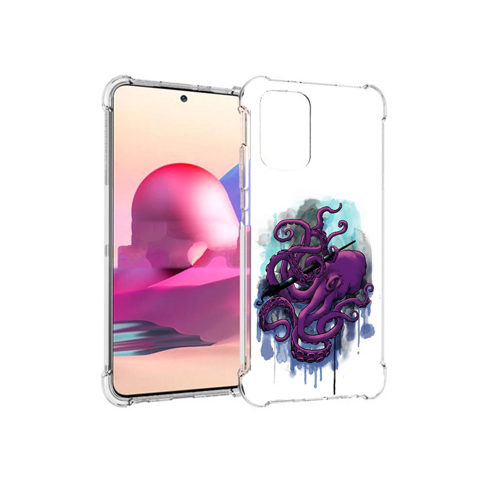 

Чехол MyPads Tocco для Xiaomi Redmi Note 10S фиолетовый осьминог (PT158704.257.658), Прозрачный, Tocco
