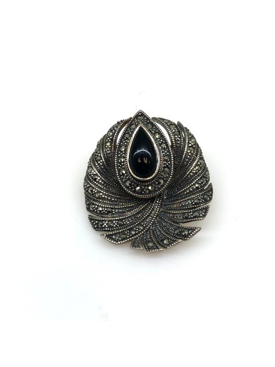 

Брошь из серебра TEO MAORI 8HB583, марказит\оникс, 8HB583