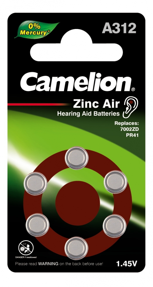 

Батарейка Camelion ZA312 BL-6 Mercury Free (A312-BP6(0%Hg), батарейка для слуховых аппарат