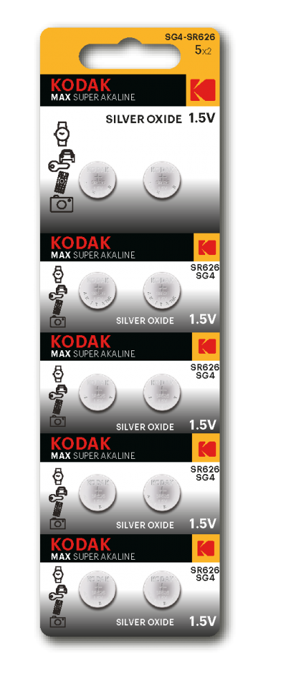 Набор из 10 шт, Батарейки Kodak SG4 (377) SR626, SR66 MAX Silver Oxid Button Cell (10/100/