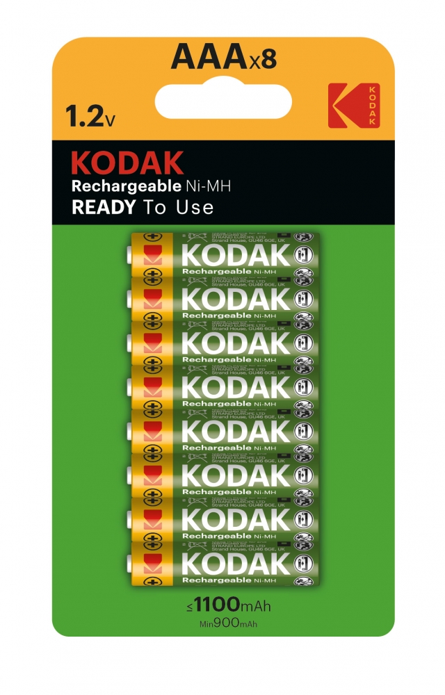 Набор из 8 шт, Аккумуляторы NiMH (никель-металлгидридные) Kodak HR03-8BL 1100mAh (48/384/2