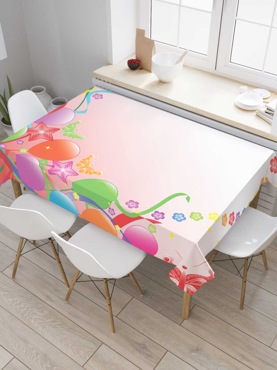 

Скатерть прямоугольная JoyArty "Праздничные шарики" из сатена, 120x145 см, Розовый, Праздничные шарики