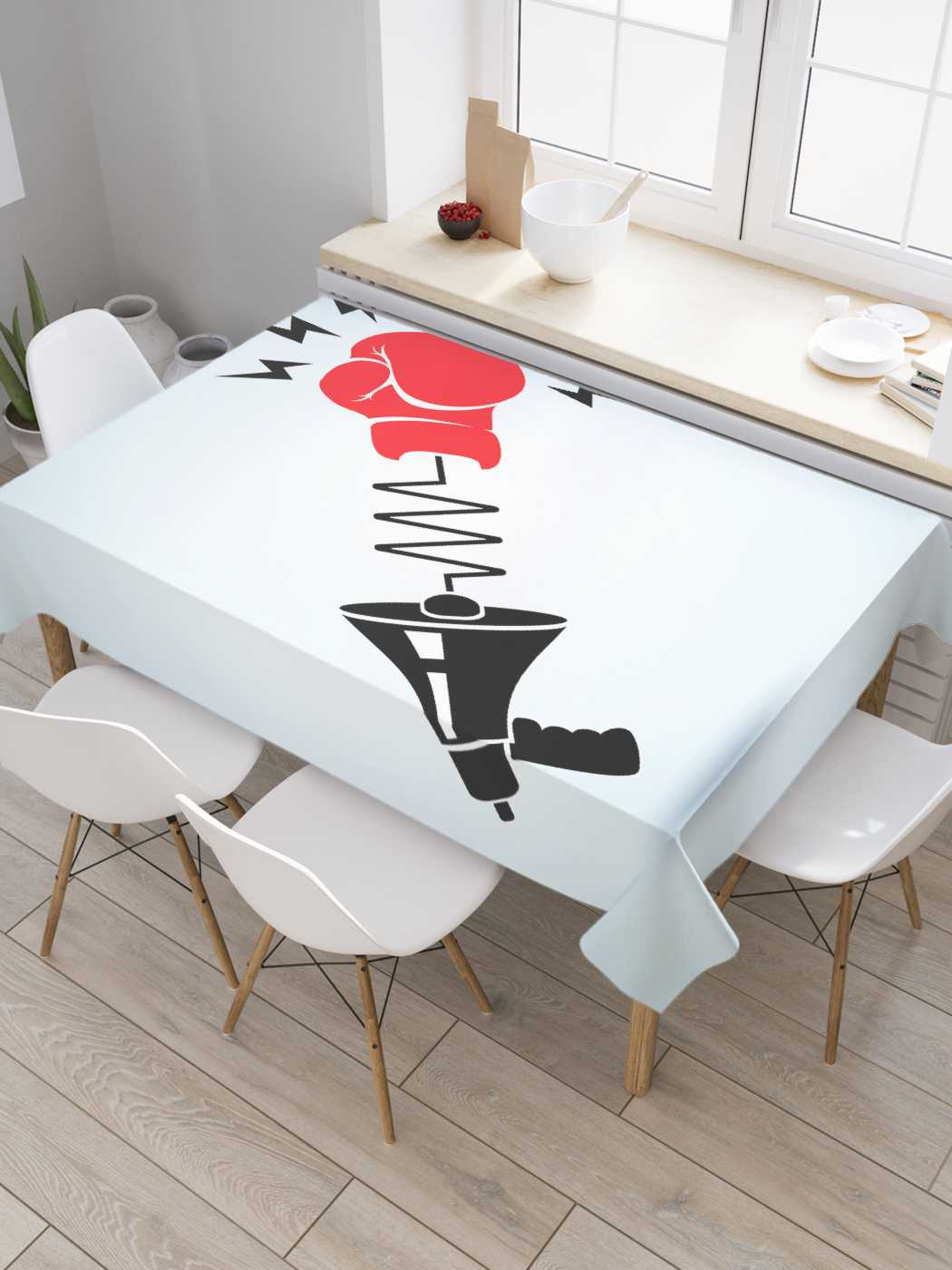 

Скатерть прямоугольная JoyArty "Мегафон и перчатка" из сатена, 120x145 см, Белый, Мегафон и перчатка