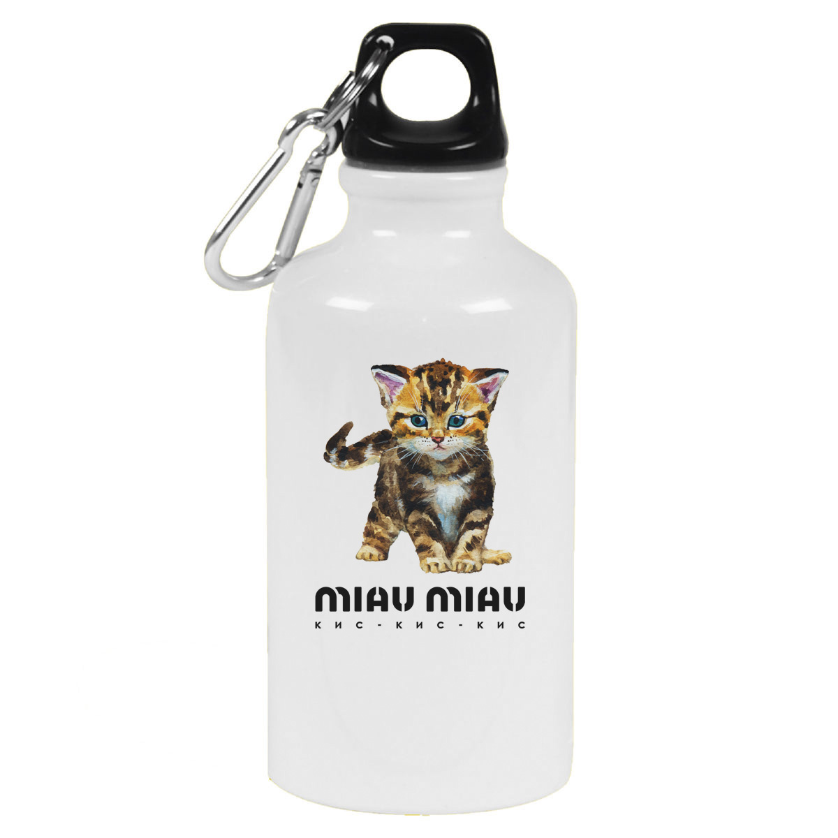 

Бутылка спортивная CoolPodarok Miau Miau. Кмс-кис-кис, Белый