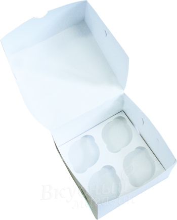 

Упаковка для капкейков 4 ячейки Белая, Белый