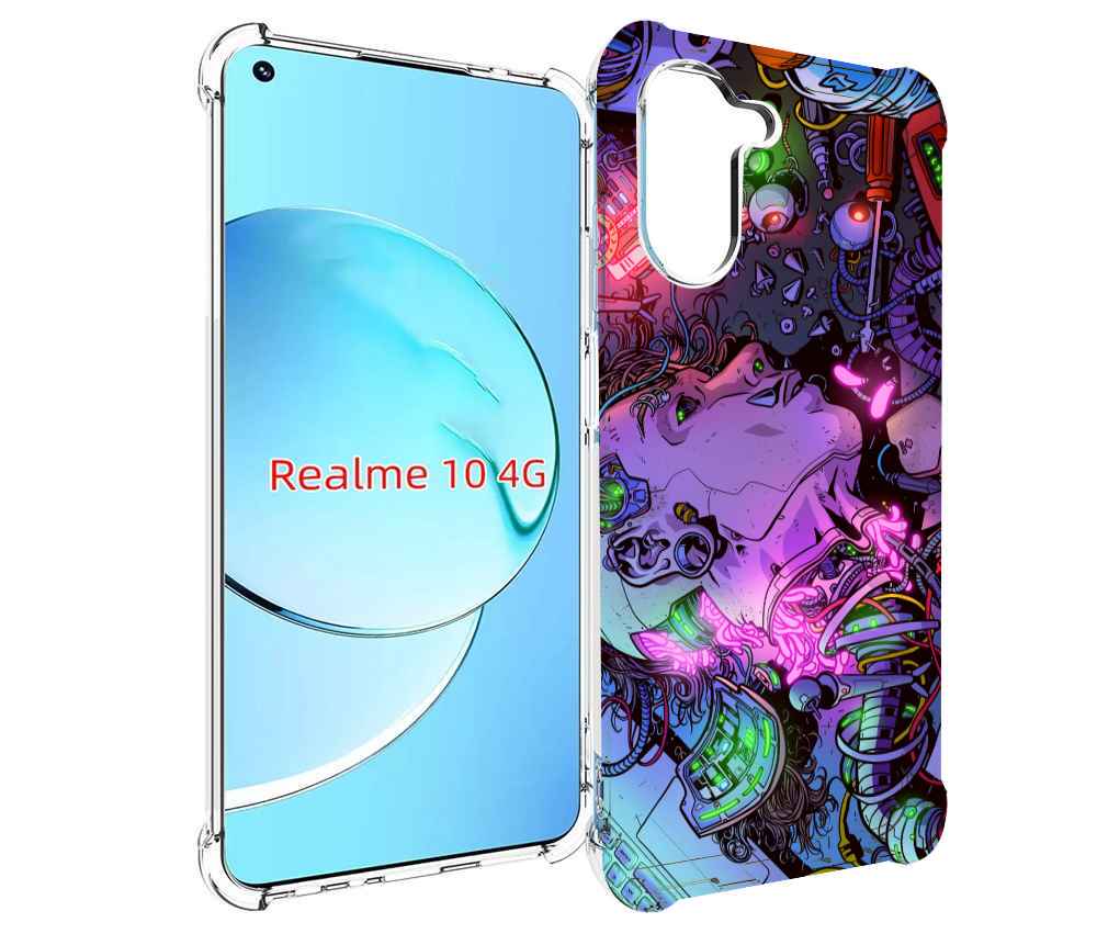 

Чехол MyPads голова робота мультик для Realme 10, Прозрачный, Tocco