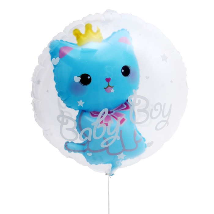 

Шар фольгированный 23" "Кошка с короной голубая", Голубой;прозрачный