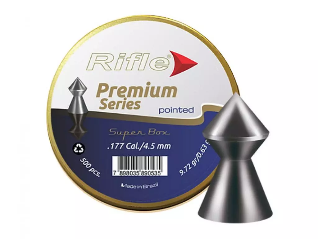 

Пневматические пули Rifle Premium Series Pointed 4,5 мм 0,63 грамма (500 штук), Серый