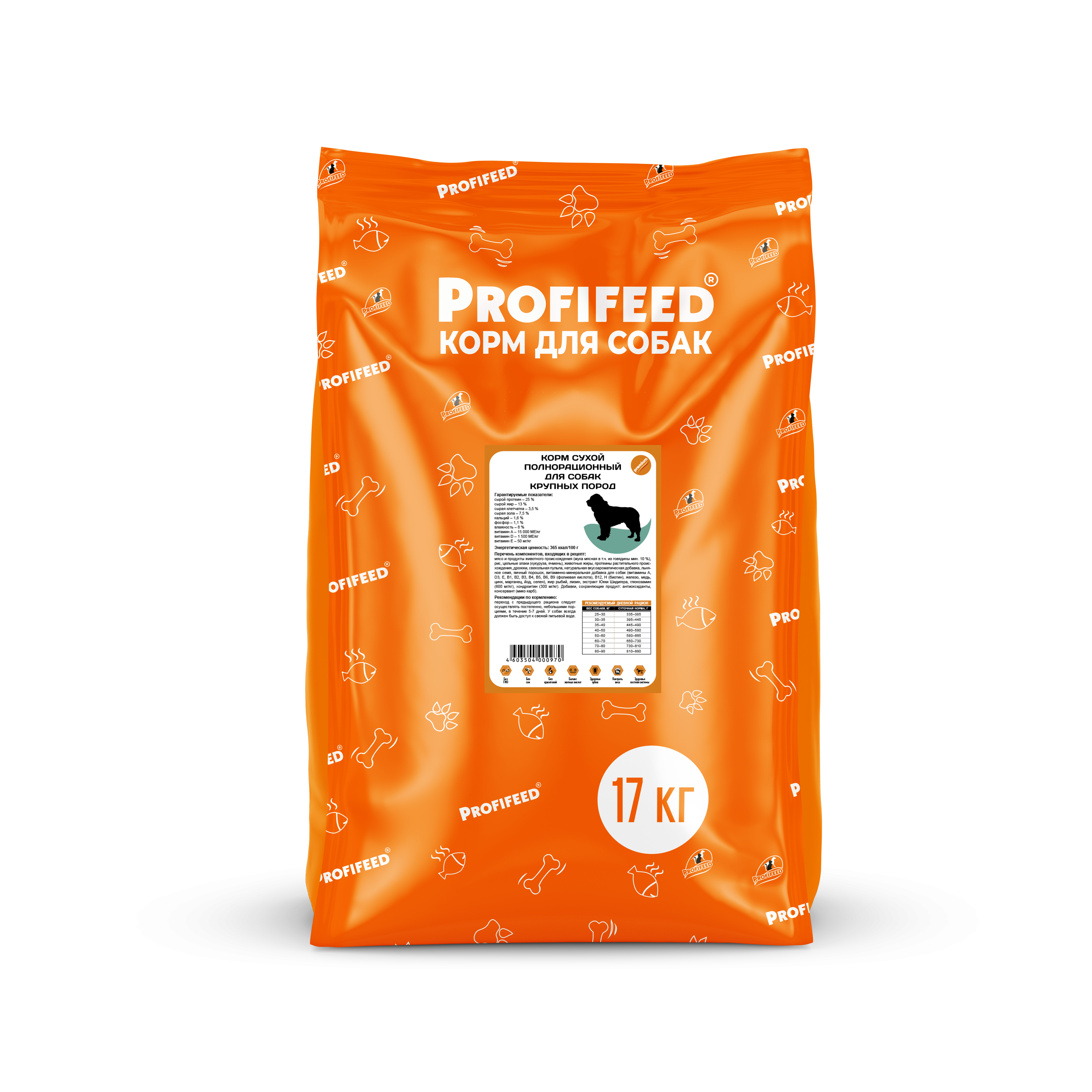 Сухой корм для собак Profifeed, для крупных пород, 17кг