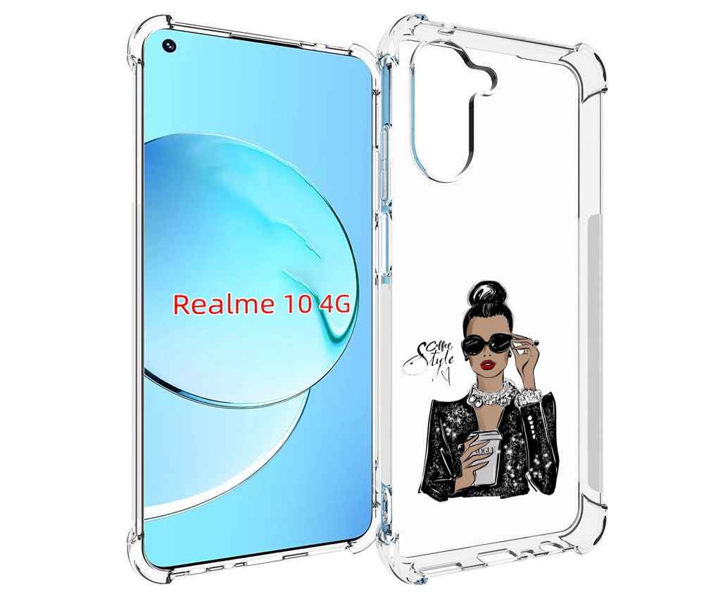 Чехол MyPads девушка в черных очках в пиджаке для Realme 10