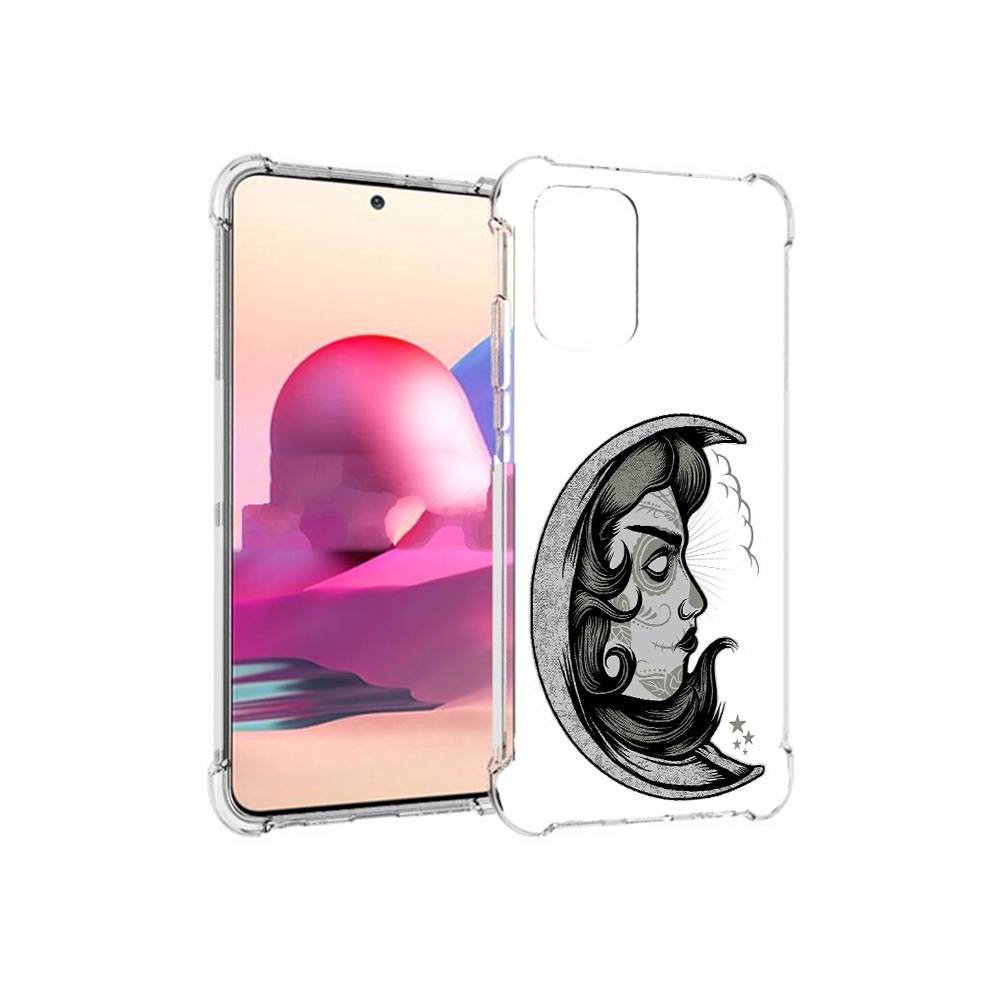 

Чехол MyPads Tocco для Xiaomi Redmi Note 10S черно белая луна с лицом (PT158704.257.680), Прозрачный, Tocco
