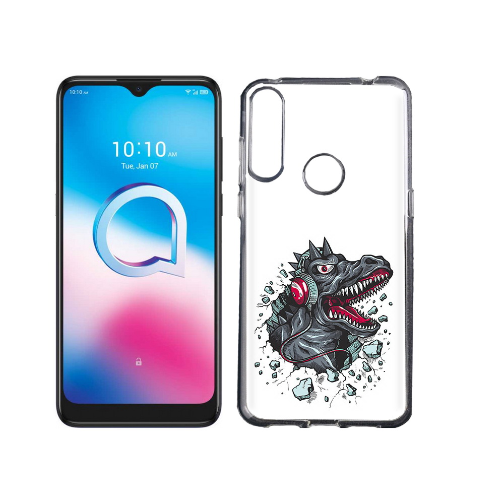 

Чехол MyPads Tocco для Alcatel 3L (2020) 5029Y Нарисованный динозавр в наушниках, Tocco