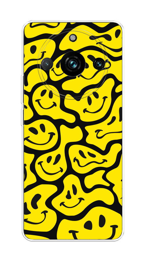 

Чехол на Realme 11 Pro+ "Расплывчатые смайлики желтые", Черный;желтый, 2514350-6